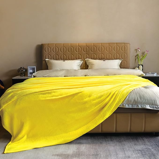 JIAHANNHA Yellow Throw Blanket Fleece Blanket Throw Size(50 by 70 Inches),Super Soft Cozy Plush Blanket for Couch Sofa Bed,Lightweight Warm Bed Blankets for Adults,All Season