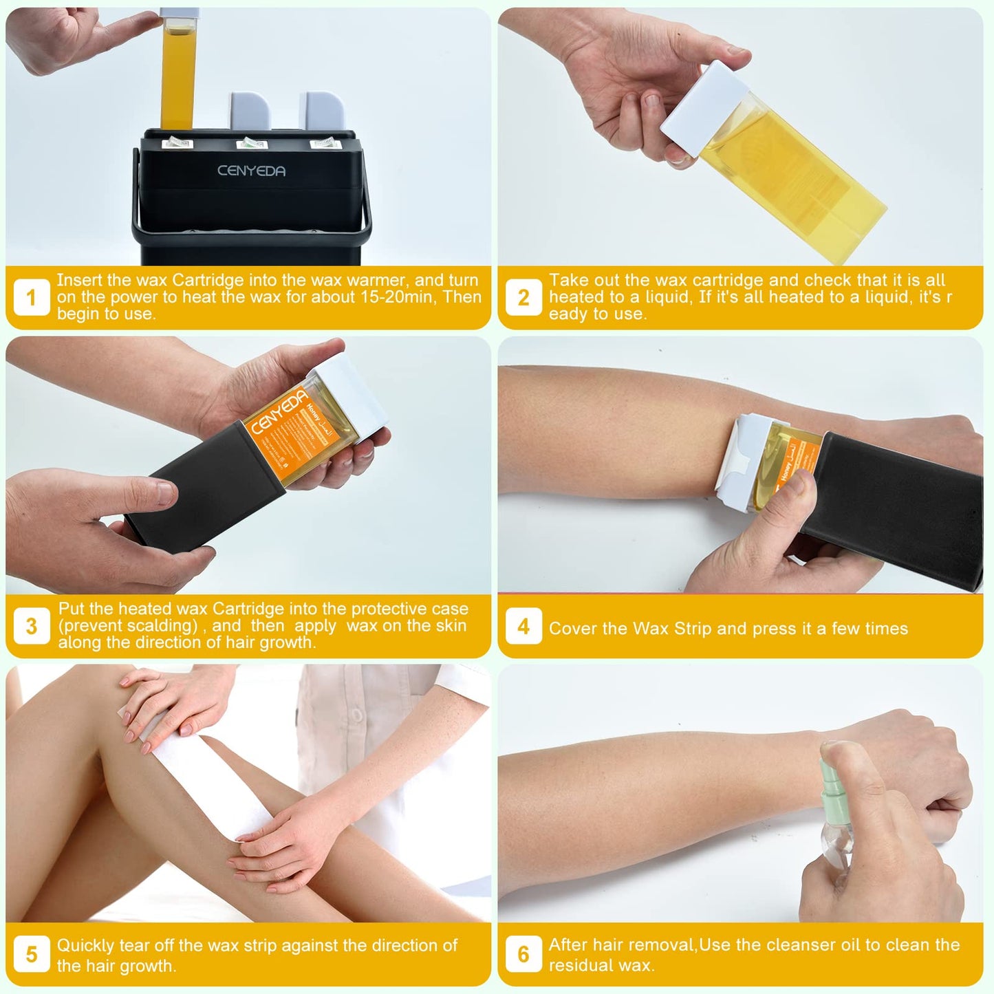 3 IN 1 Roll On Wax Kit, Waxing Kit for Hair Removal, Triple Roll-On Wax Warmer with 3 Honey Wax Cartridge Wax Roller Refill for Legs Arms and Underarm, Upgrade Heating System-Just 13 Mins Fast