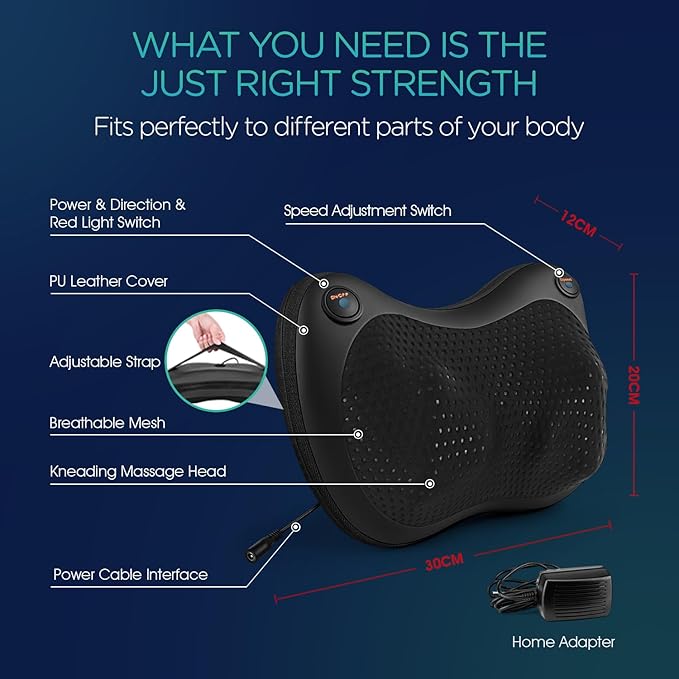 VOYOR-Health Shiatsu Neck and Back Massager with Heat - 3D Kneading Deep Tissue Massage Pillow for Lower Back, Shoulder, Calf, Foot, Use at Home, Office YZ101 (Dark Black)