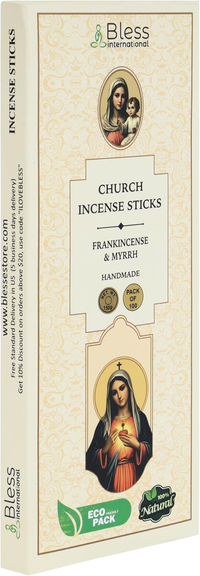 Bless-Charch-Frankincense-and-Myrrh 100%-Natural-Handmade-Hand-Dipped Organic-Chemicals-Charcoal-Free Purification-Relaxation-Positivity-Meditation Best-Woods-Scent (100 Sticks(5.25 OZ))