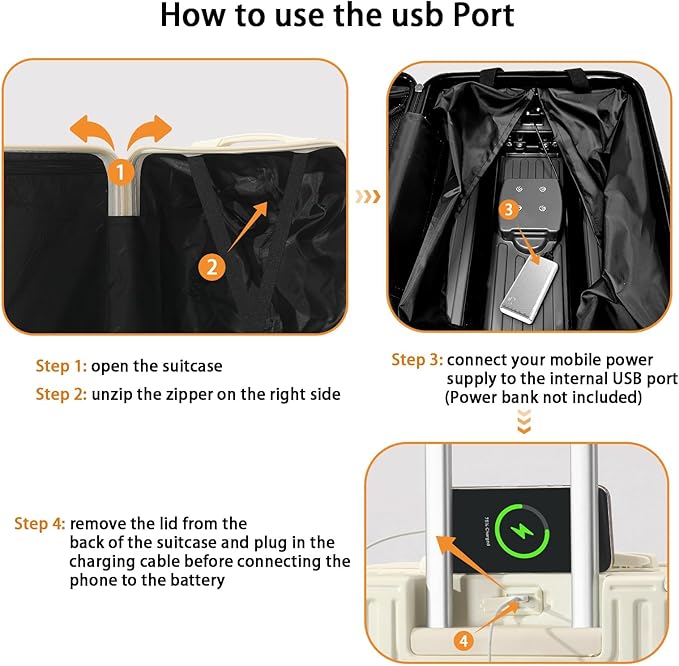 20 Inch Carry On Luggage With Cup Holder & USB Port, Airline Approved TSA-locked Luggage, Lightweight PC Material Travel Suitcase With 360° Spinner Wheel (20in-White, 20in)