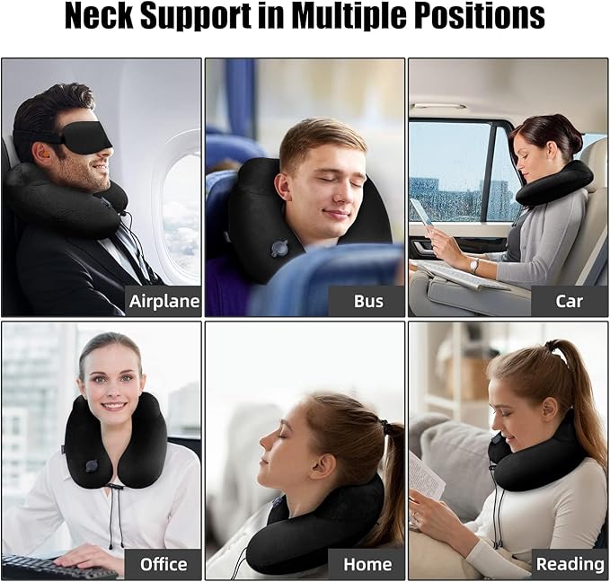 urophylla Inflatable Travel Neck Pillow for Airplanes, Super Soft Velvet Neck Support, Adjustable Firmness, Blow Up Plane Pillow for Long Flights, Road Trips, Travel Essentials with Eye Mask, Earplug