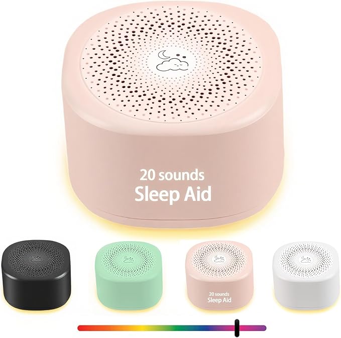 Travel White Noise Sound Machine 20 Sounds, Portable Sound Machine for Adults Sleep, Mini Sleep Aid with Adjustable Volume, 3 Timers, Colorful Night Light, Rechargeable for Baby, Home, Registry Gift