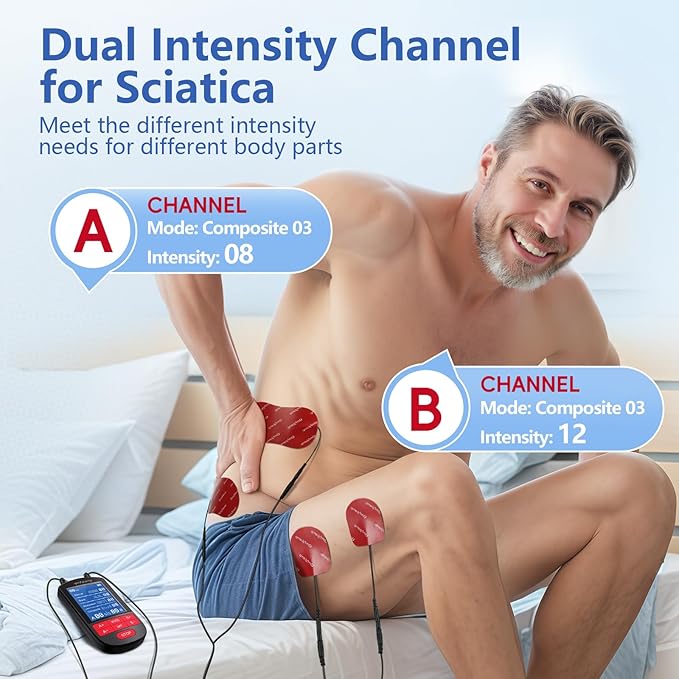 Comfytemp TENS Unit Muscle Stimulator for Back Sciatica Neck Pain Relief, 4 Therapy Waveforms Dual Channel TENS Machine — 30 Modes, Rechargeable Professional Electric Pulse Massager, 10 Electrode pads