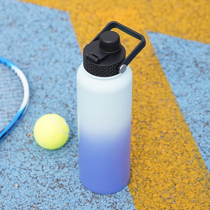 BJPKPK Insulated Water Bottles with Straw Lid, 40oz Cold & Hot Thermo, Stainless Steel Metal Water Bottle with 3 Lids, Reusable Thermo, Cups, Mugs, Tumblers -Sky