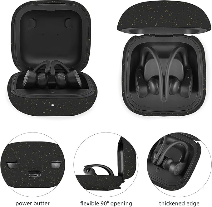 Compatible with Powerbeats Pro, Soft Silicone Case with Gold Heart Pattern for Powerbeats Pro Case with Cute Butterfly Keychain for Girls Women (Glitter Black)