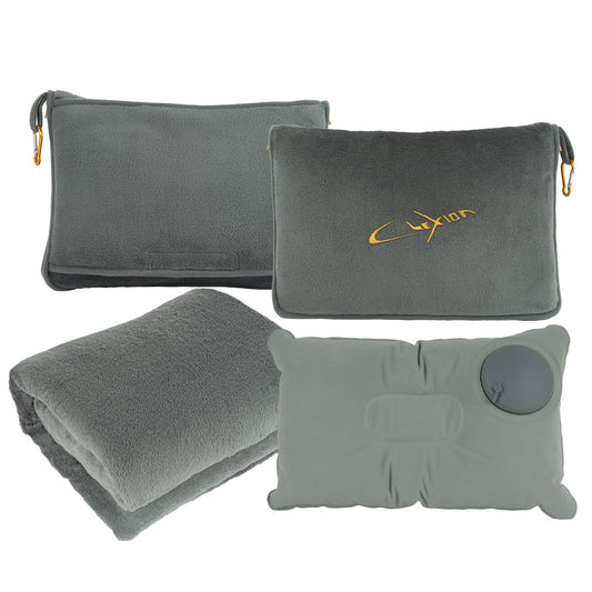 CLEXION Travel Blanket & Pillow Set, 300 GSM Soft Fleece, 60x43 Inches, 3-in-1 Airplane Blanket, Travel Pillow and Blanket Set, Travel Blanket Airplane Compact with Bag, Travel Essentials, Grey