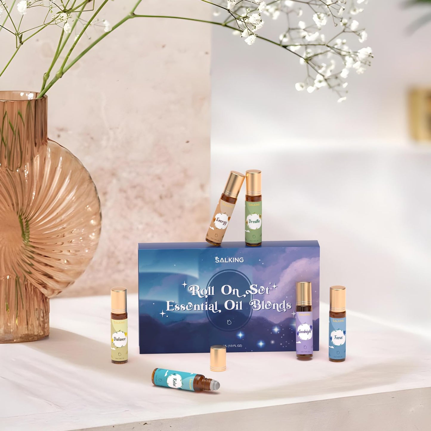 SALKING Essential Oils Roll On Set (6 Pack), Aromatherapy Oil Natural Pre-diluted Blend Oils for Skin Use, Natural Fragrance Gift for Women and Men