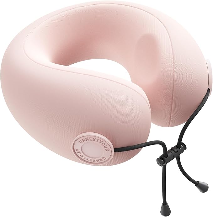 Travel Neck Pillows for Airplane Adults, Memory Foam Neck Support Travelling Pillow with Washable Cotton Pillowcases and Storage Bag, for Car, Train, Flight, Office and Home Use Adults Pink