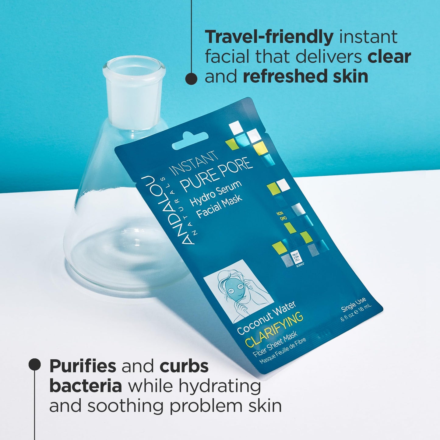 Andalou Naturals Instant Pure Pore Hydro Serum Facial Sheet Mask, Coconut Water, Clarifying, Non GMO, 0.6 Fluid Ounces (Pack Of 6)