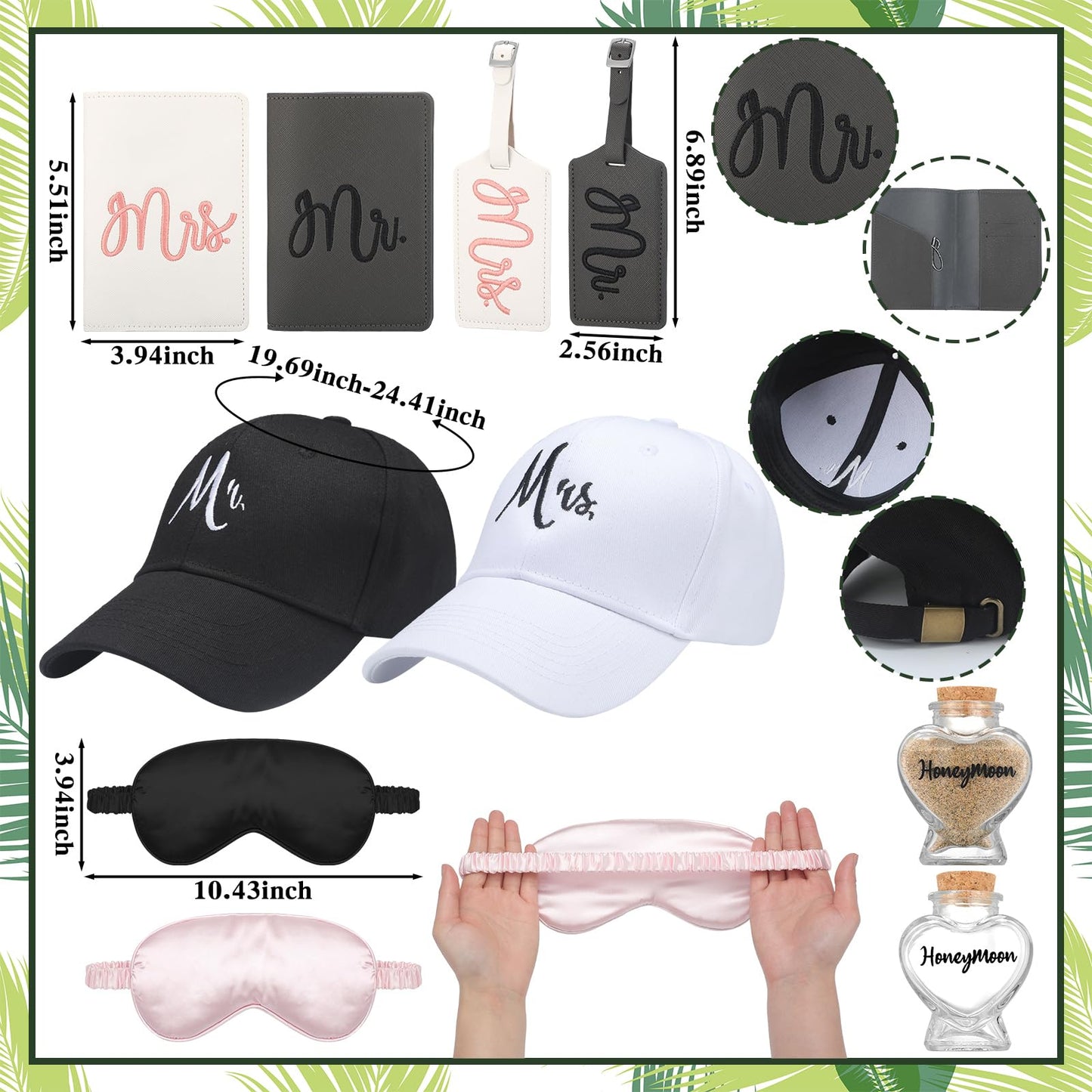 Rtteri 14 Pieces Wedding Gift Set for Couple - Mr & Mrs Honeymoon Gifts Include Wedding Towels, 20 oz Wine Tumbler, Hat, Passport Holder, Baggage Tag, Glass Bottle, Honeymoon Tote Bag