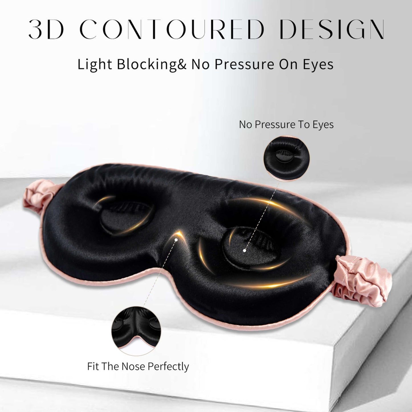 EASTEER 100% 22 Momme Mulberry Silk Sleep Mask, Eye Cover for Sleeping, Blackout 3D Sleep Masks for Lash Extensions with Adjustable Strap for Men and Women (Rose Gold)