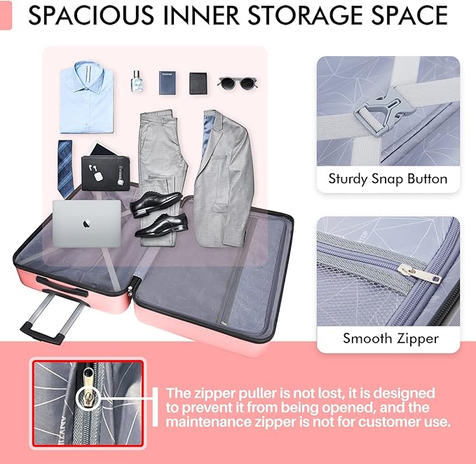 AnyZip Luggage PC ABS Hardside Lightweight Suitcase with 4 Universal Wheels TSA Lock Checked-Large 28 Inch Pink