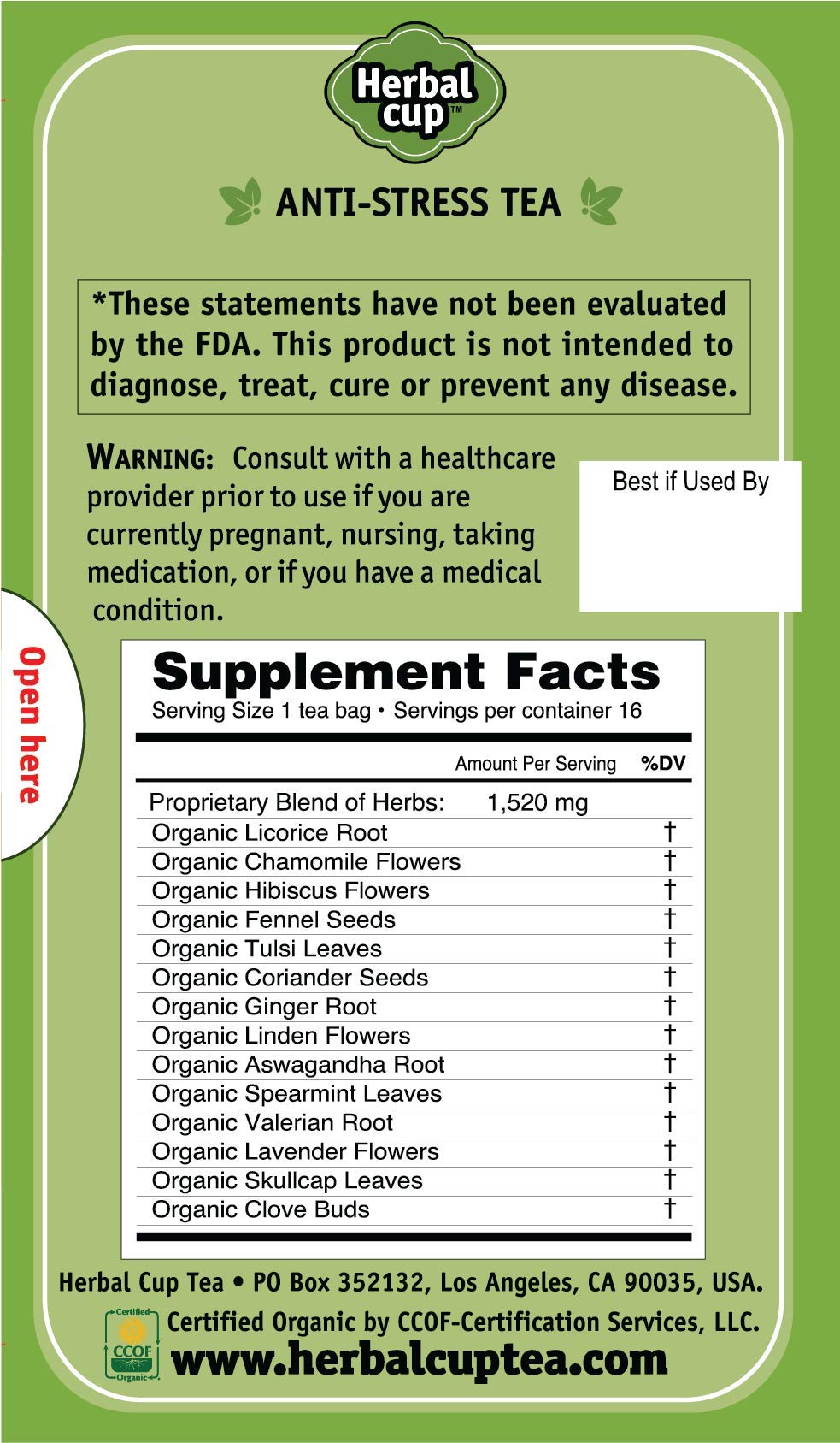 Herbal Cup Ayurveda Tea, Organic Anti-Stress, No Caffeine Herbal Supplement (Anti-Stress, 16 Count (Pack of 1))