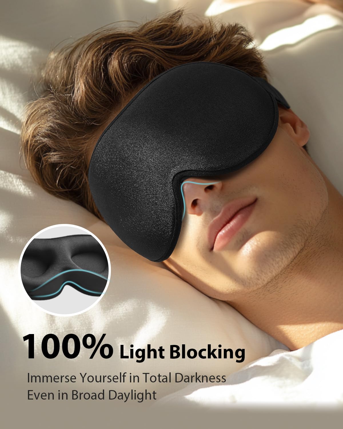 MABAO Weighted Eye Mask for Sleeping, Blackout 3D Contoured Sleep Mask with Adjustable Strap for Women Men, Memory Foam, Gentle Pressure Relief Comfort Eye Cover Blindfold for Insomnia & Travel -Black