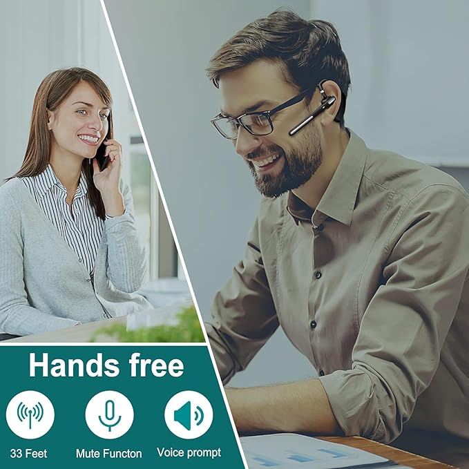 Bluetooth Headset ,Wireless bluetooth earpiece with ENC Noise Cancelling Mic, 110H Playback, Bluetooth 5.1 Dual Connectivity, Wireless Headphones Compatible iPhone/Android/PC (Office/Driving)