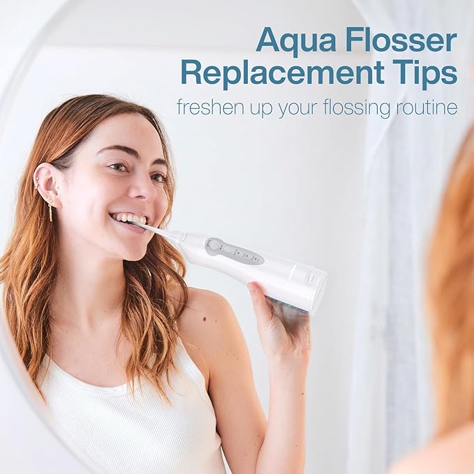 AquaSonic Aqua Flosser Replacement Tips - 5 Tips, 4 Types: Standard, Periodontal, Orthodontic & Tongue Scraper - Genuine, Authentic Parts (White)