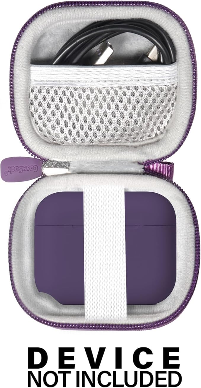 CaseSack Case for JLab Go Pop+,Go Air Pop, Air, Air Tones+/ Tones, JBuds Mini True Wireless Earbuds, Compact Organizer for The Charger case and Charger Cord (Purple)