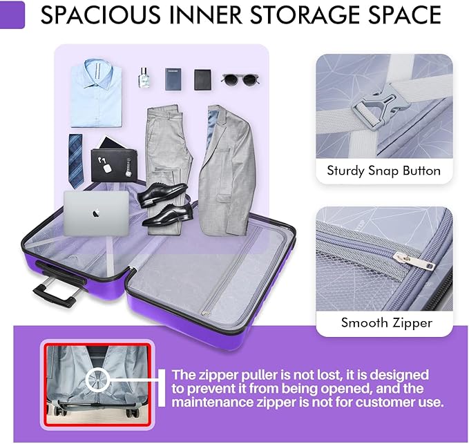 AnyZip Luggage PC ABS Hardside Lightweight Suitcase with 4 Universal Wheels TSA Lock Checked-Large 28 Inch Violet Purple