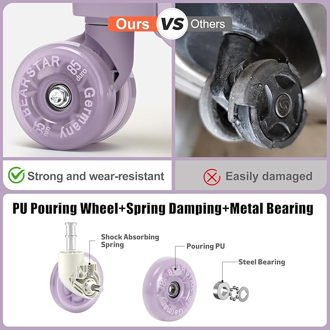 Aluminium Frame Checked-Luggage with Smooth Jelly Wheels, Hardside Zipperless Rolling Suitcase with TSA Lock (Purple, 28-Inch)