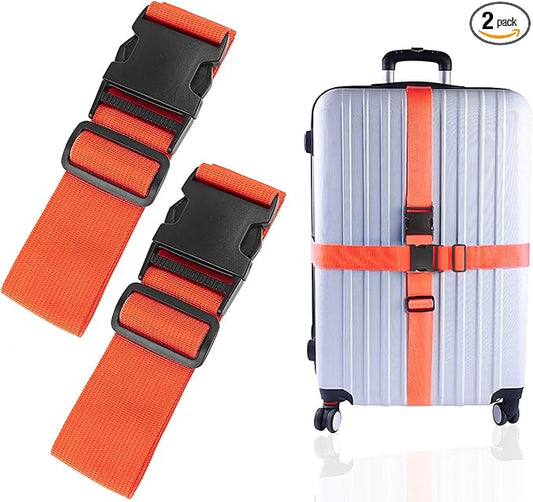 2Pcs Luggage Straps for Suitcase Travel Accessories TSA Approved, 80In Long Belts to Keep Your Suitcase Secure, Adjustable Bag Straps with Quick-Release Buckle for Travel Bag Closure, Orange