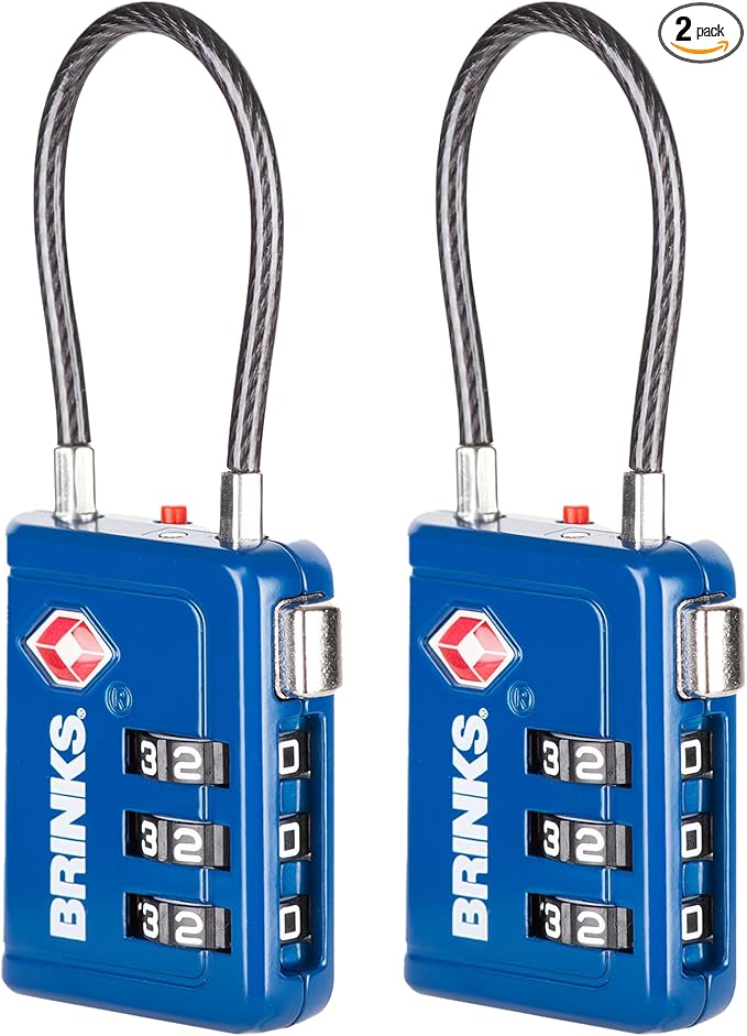 Brinks TSA Accepted Indicator Luggage Lock, Blue - Ressetable Combination, New More Secure TSA008 Key, 2 Pack