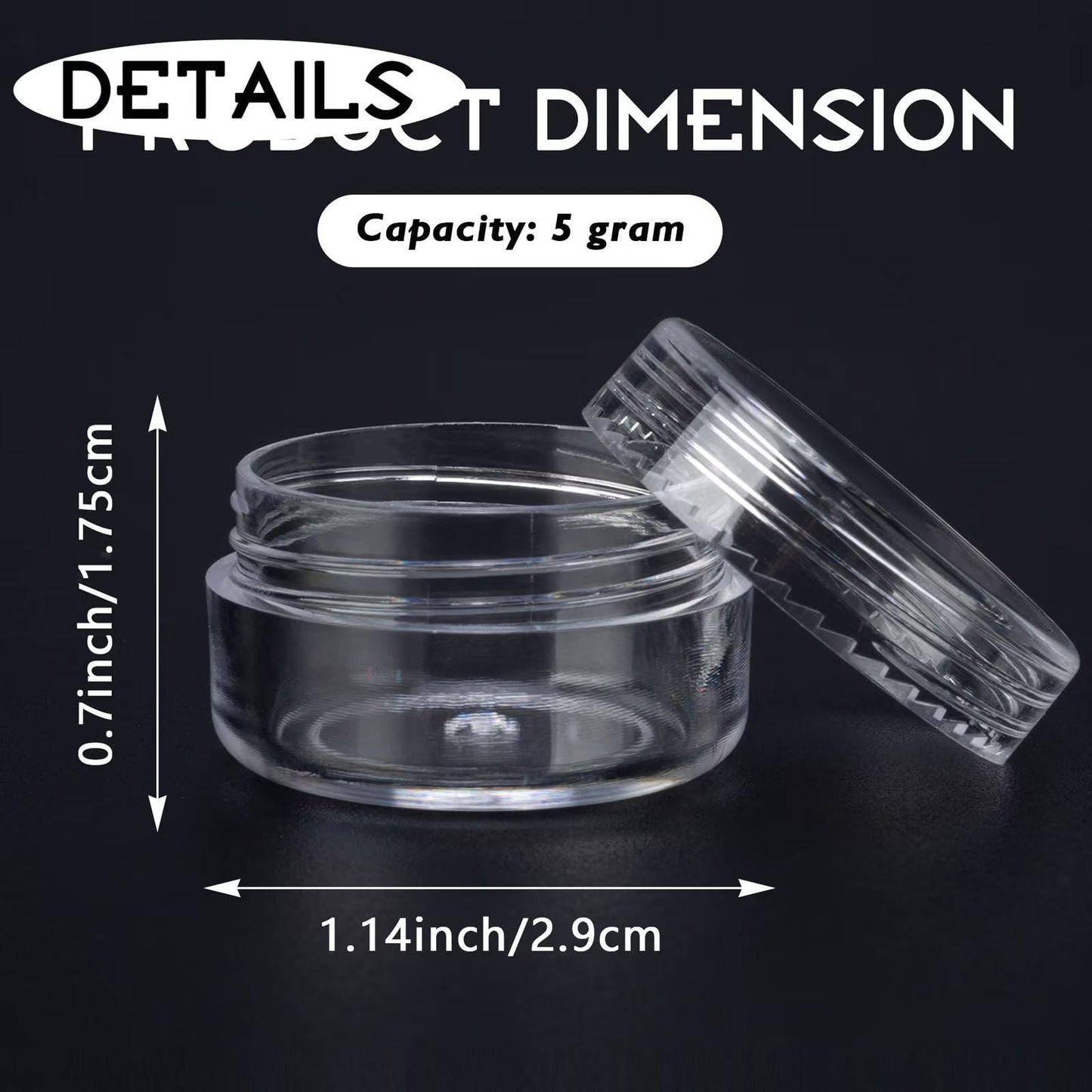 200 Count 5 Gram Sample Containers, Clear Lip Balm Containers with Lids, Small Plastic Sample Jars with 12 Mini Spoons, 200pcs Labels (Clear Lid)