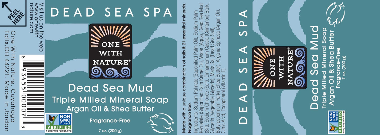 One With Nature Dead Sea Mud Soap 4oz 3-Pack – Purifying and Exfoliating Soap Bar with Dead Sea Salt Minerals for Face & Body, for Men & Women, Unscented