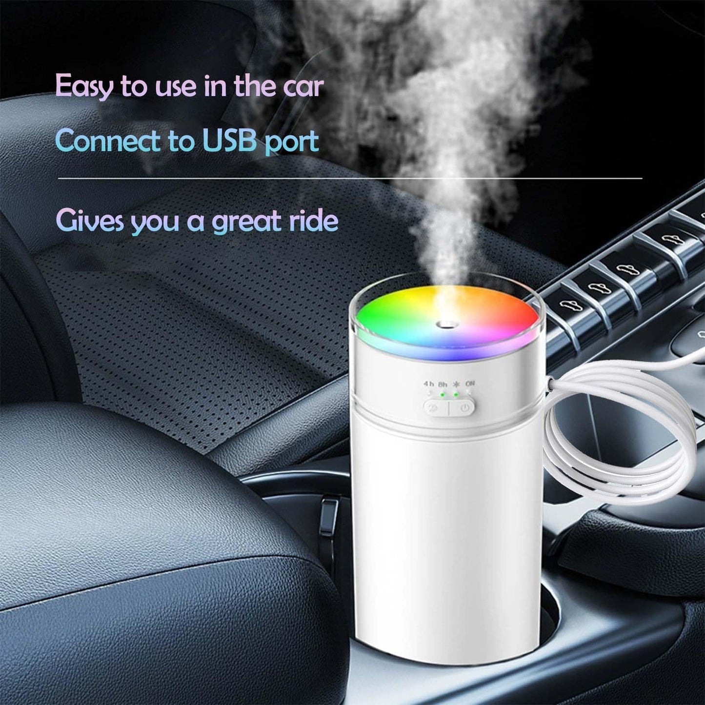 Bunnycare Portable Small Humidifier for Bedroom, 500ml Dual Nozzle Large Mist, Dazzling Light Ambient Light Hydrating, Portable Car Humidifiers, Air Humidifier for Travel, Office, Bedroom (white)