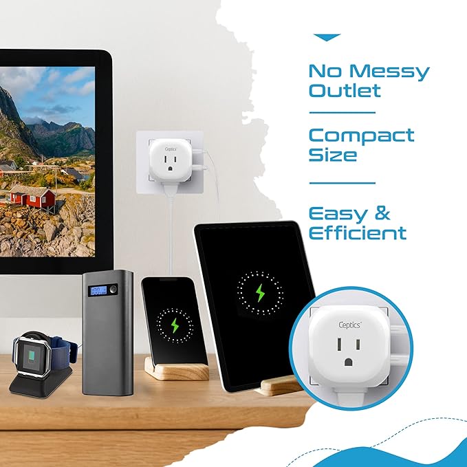 Ceptics European Schuko Travel Adapter - 5 Input with 20W PD-QC 3.1A Dual USB-C and USB - Ultra Compact - Light Weight - USA to Type E/F Countries Such as Germany, France and More (PTU-9), White