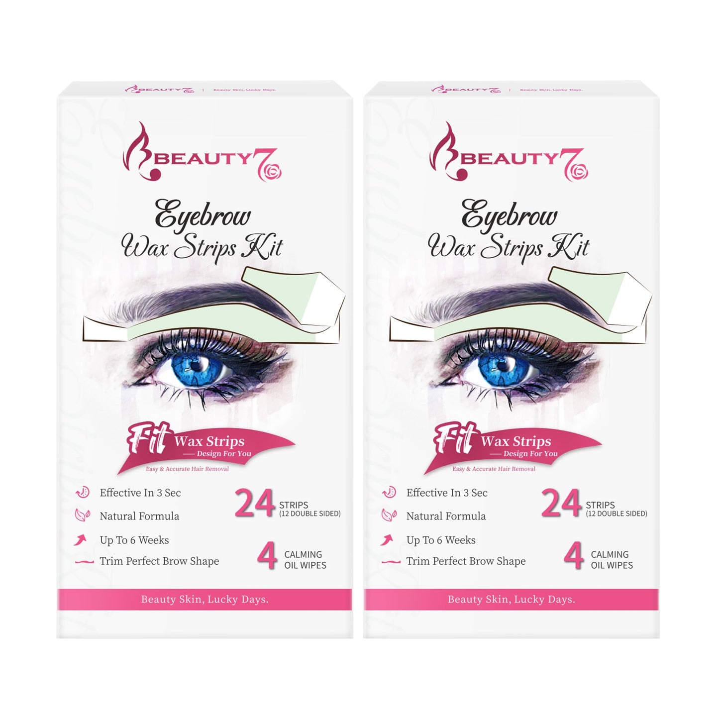 Beauty7 Wax Strips Kit for Sensitive Skin, Facial Hair Removal for Eyebrow, Lip, 24 Strips & 4 Calming Oil Wipes, At Home Waxing for Women