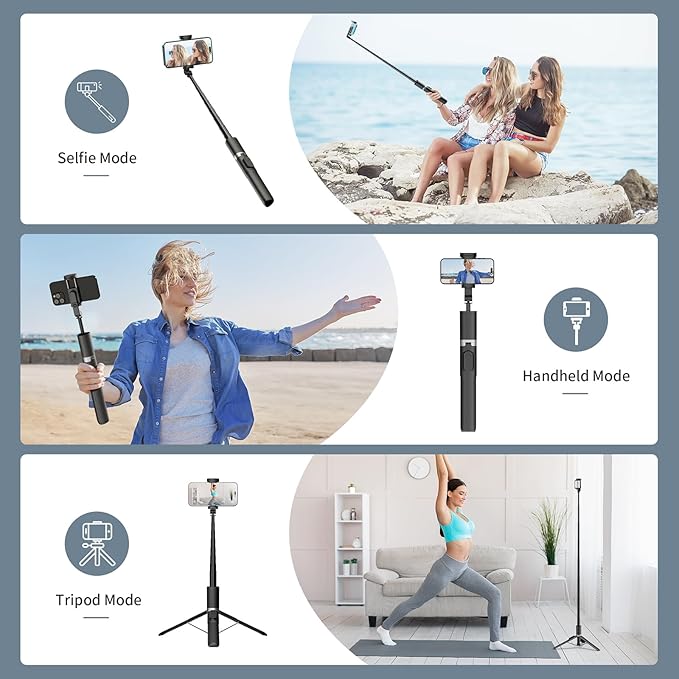 61" Tripod for iPhone, Selfie Stick for iPhone with Wireless Remote, Lightweight Travel Phone Tripod, Phone Stand for Selfie/Video Recording Vlogging, Compatible with Smartphones Android