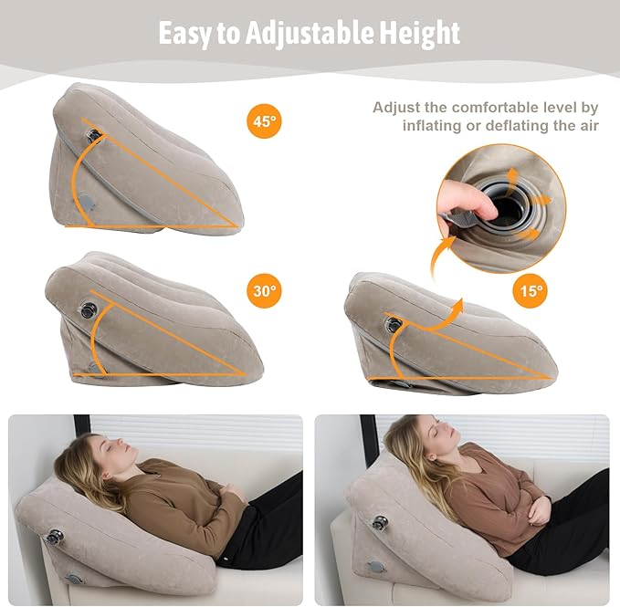 Inflatable Bed Wedge Pillow Set, 2 PCS Adjustable Sitting Pillows with Removable Mesh Cover, Post Surgery Support for Back and Leg Pain Relief, GERD