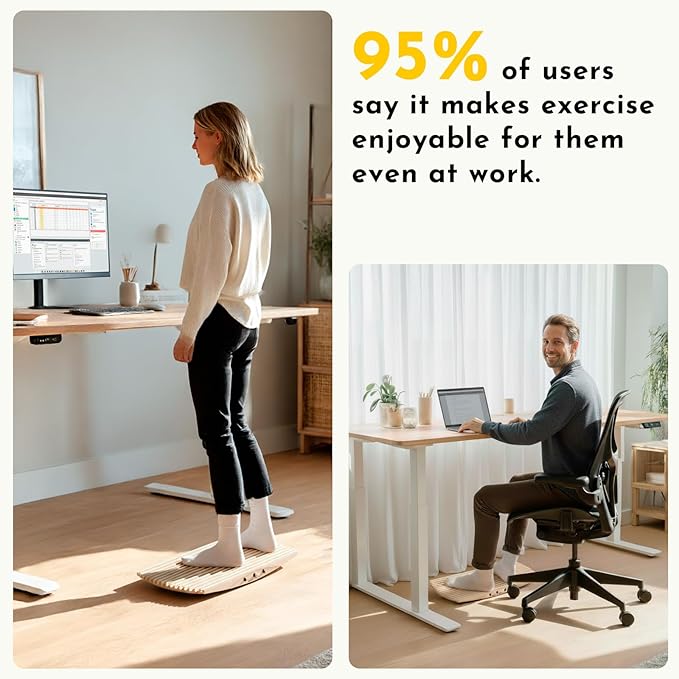 Adult Balance Board for Standing Desk - Anti-Fatigue 360° Rocker Wobble Board for Exercise, Focus & Movement - Sustainable Anti-Slip Flat Standing Board to Simulate Surfing, Skiing & Skateboarding