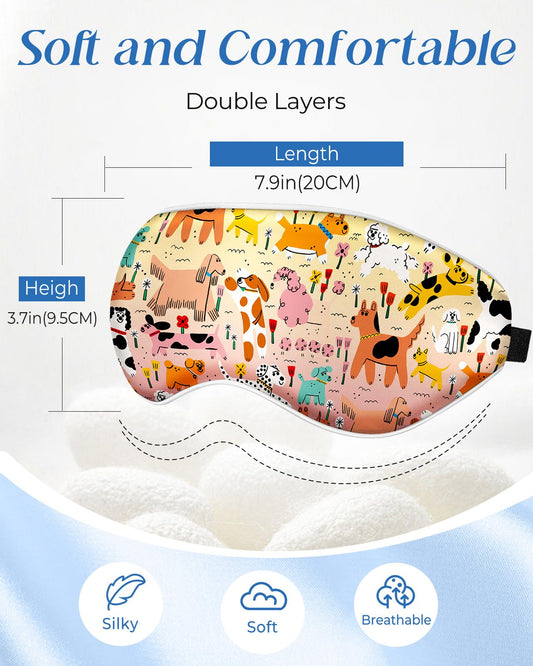 Miss Adola Kids Sleep Mask - Silk Eye Mask for Kids Cute Cartoon Cool Kawaii Soft Smooth Lightweight Boys Girls Teens Sleeping Mask with Adjustable Straps, Crayon Dog