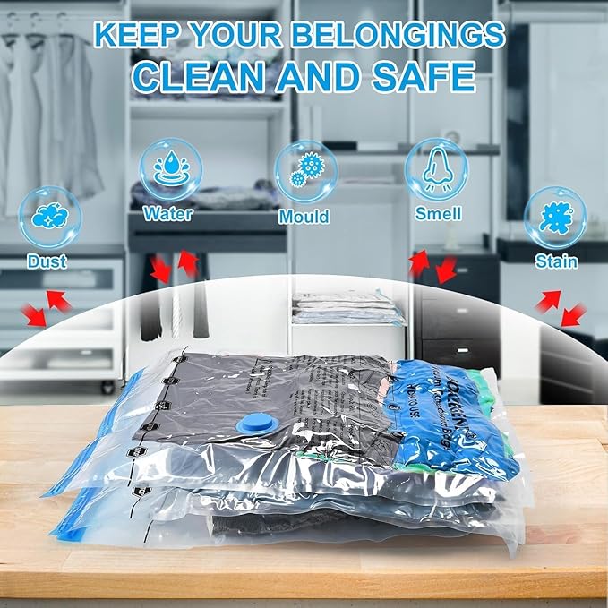 BoxLegend Vacuum Storage Bags 10 Combo Vacuum Pack Bags Space Saving Double Zipper Seal & Leak Valve Reusable for Clothes Pillow Comforters Bedding,2XL, 2L, 6S, 1 Large Pump