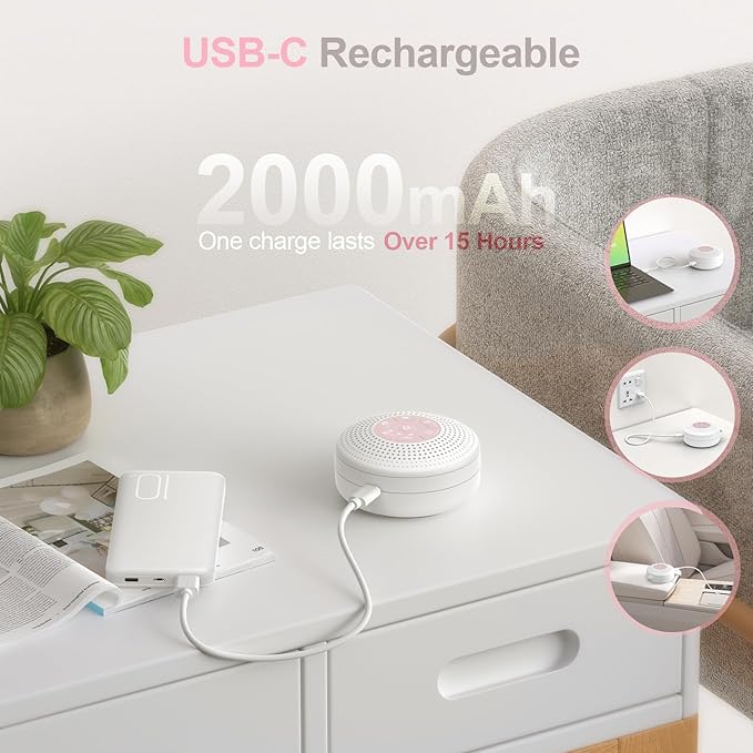 White Noise Machine, Portable Sound Machine with 2000mAh Battery, 21 Soothing Sound Machine for Baby Kids Adults Sleeping, Sound Therapy Sleep Aid with Timer and Child Lock for Home Travel Nursery
