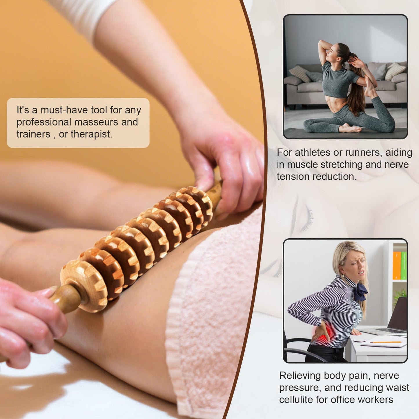 KintKita Wood Therapy Massage Tools 3 in 1,Wooden Lymphatic Drainage Massager Maderoterapia Kit Professional Body Cellulite Massager for Body Sculpting,Contouring,Relief Muscle,Anti-Cellulite