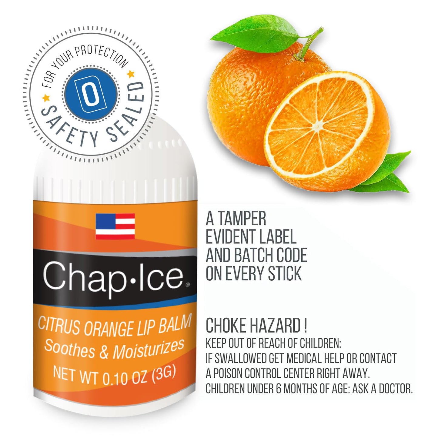 Citrus Flavor - Chap-Ice Mini Lip Balm, 4 count - Made in USA, 0.10 Oz, Push-Up Style, Hydrating Lip Care for Smooth and Soft Lips, Compact Size for Travel, Perfect for Daily Use - 4ct