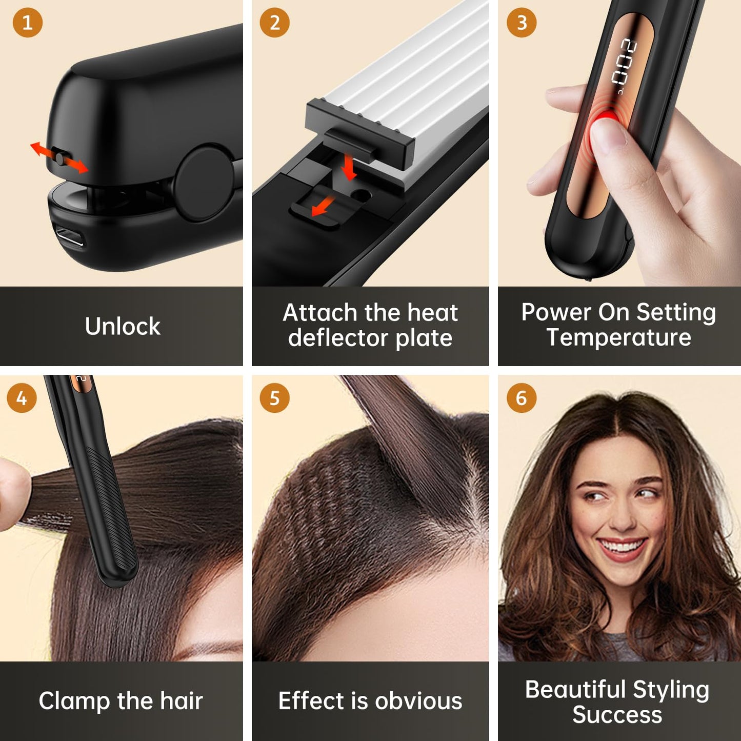 Hair Straightener 3 in 1,Cordless Rechargeable Flat Iron Detachable(with 3 Plates),Multi-Function Mini Hair Straightener Replaceable,5000mAh Travel Curling Iron,USB Rechargeable Hairdressing Tools