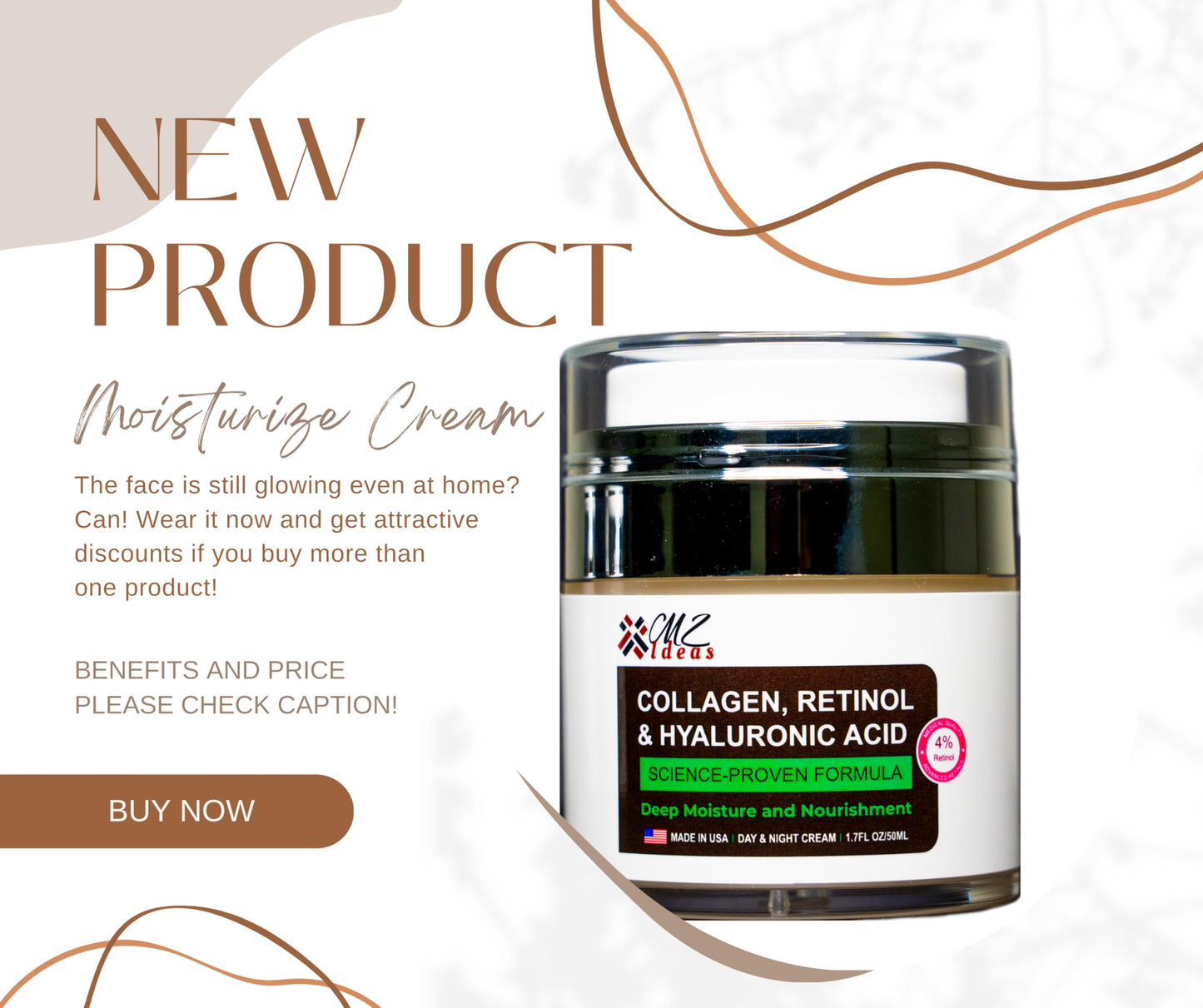 Collagen Retinol & Hyaluronic Acid Face Cream – Anti-Aging Wrinkle Repair Moisturizer for Face, Neck & Décolleté – Deep Hydration & Firming – Made in USA – 1.7 fl oz