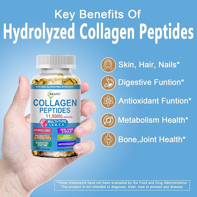 Collagen Peptides Softgels, Multi Collagen Peptide w/ Glucosamine Chondroitin MSM Biotin, Hydrolyzed Collagen Peptides Complex for Women Supports Skin Hair Nail Joints Bones Gut Health, Non-GMO