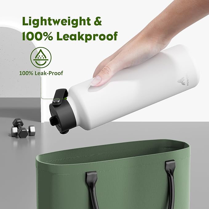 24 oz Travel Water Bottle for Teens: Standard Mouth, Leakproof, BPA-Free, Easy Hold Handle, Insulated Stainless Steel Thermos with Straw for School, Outdoors, Running, Camping, Sport (Frost White)