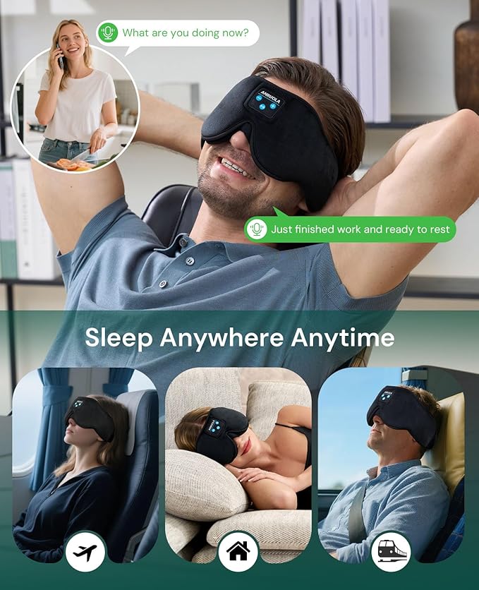 3D Sleep Mask with Bluetooth 5.4 Headphones for Side Sleepers, Wireless Music Eye Mask with Stereo Speakers, Wireless Headphones for Sleeping, Gift for Women & Men