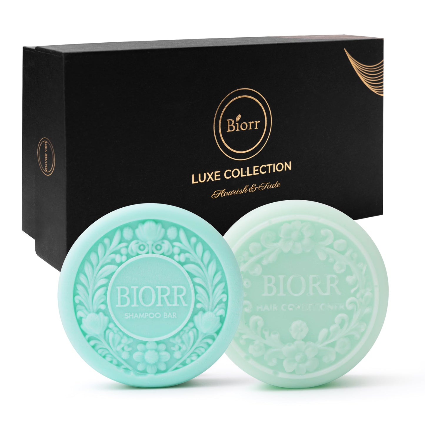 Shampoo and Conditioner Bar Set with Castor Oil for Hair Growth & Strength – Oat Protein, Shea Butter, Aloe – Sulfate-Free, Frizz Control, Vegan, Plastic-Free – BIORR Luxe (2 x 3.5 oz)