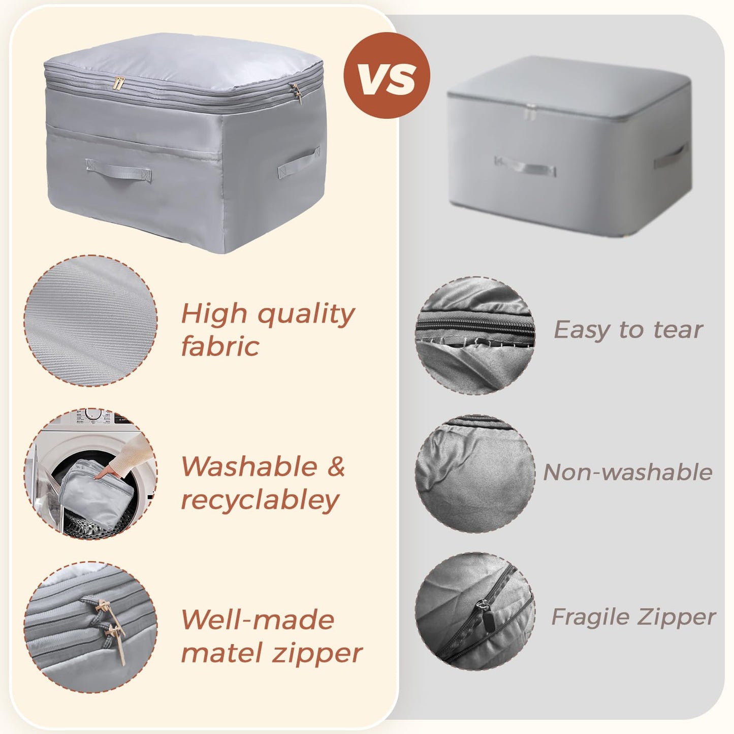 Ultra Space Saving Self Compression Organizers, 2 Pack Double Zipper Compression Packing Cubes for Bedding, Comforter Storage Bag for Blankets Duvet Quilts Pillows Queen King (Gray, X-Large)