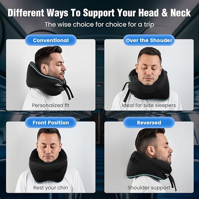 Neck Pillow for Traveling, Travel Neck Pillow for Airplane Memory Foam Travel Pillow for Flight Headrest Sleep with 360° Support Portable, Travel Essentials, Birthday Gifts for Women Men Mom
