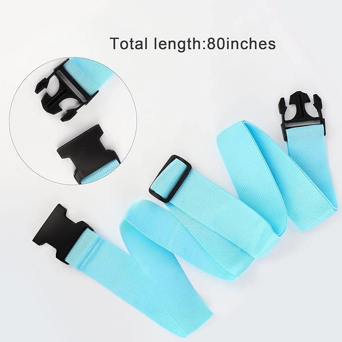 2Pcs Luggage Straps for Suitcase Travel Accessories TSA Approved, 80In Long Belts to Keep Your Suitcase Secure, Adjustable Bag Straps with Quick-Release Buckle for Travel Bag Closure, Light Blue