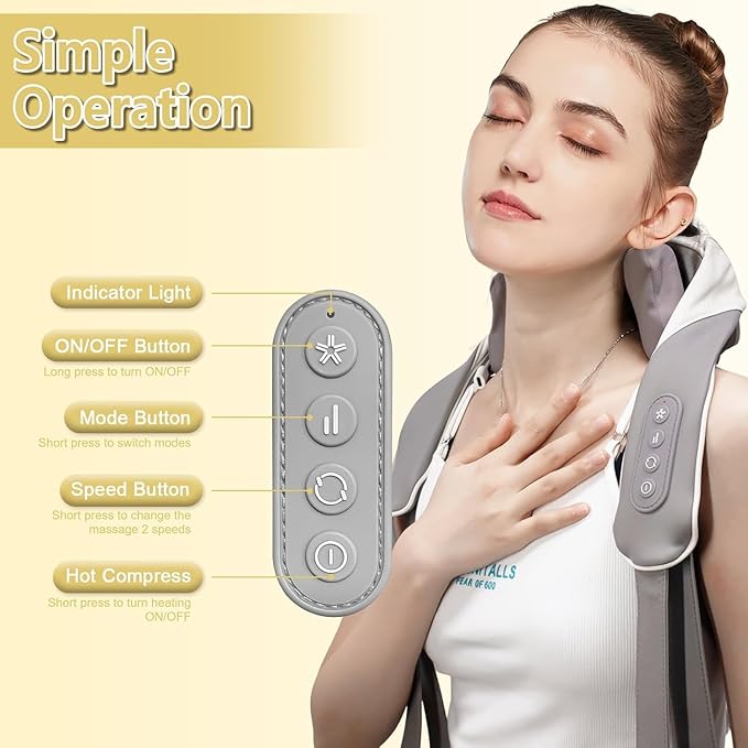 Shiatsu Neck Massager Pro with Heat, Long Battery Life, Auto 10-Min Shutoff, 6D Cordless Shoulder Massager for Pain Relief Deep Tissue, Ideal Birthday Gift for Teacher, Parents, Friends