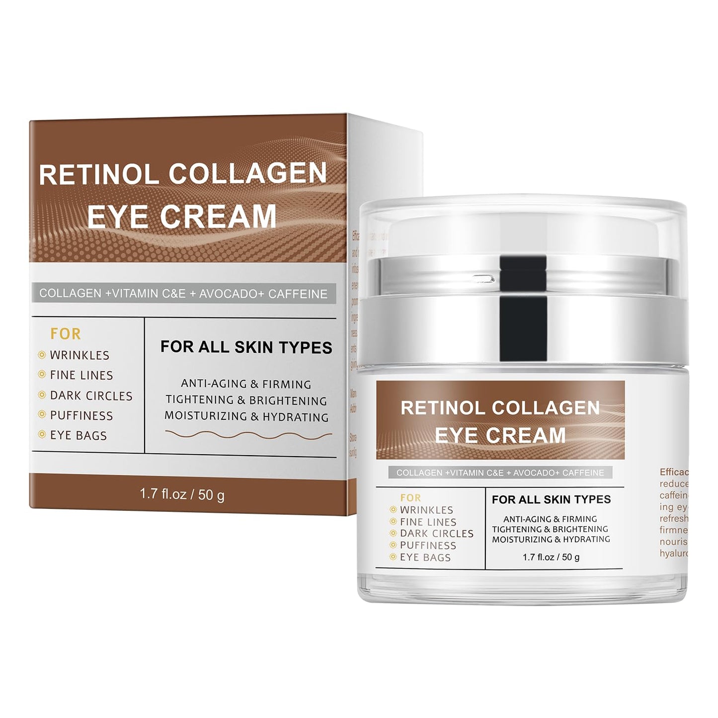 Eye Cream with Retinol Collagen for Wrinkles, Avocado for Hydrating, Caffeine and Vitamin C for Dark Circles and Puffiness, Moisturizer for Women, Nourishing Repair Anti Aging Cream